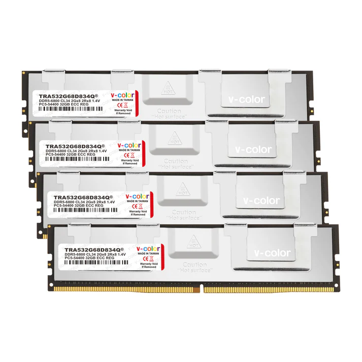 V-COLOR DDR5 128GB (32GBx4) 6800MHz CL34 2Gx8 2Rx8 OC R-DIMM